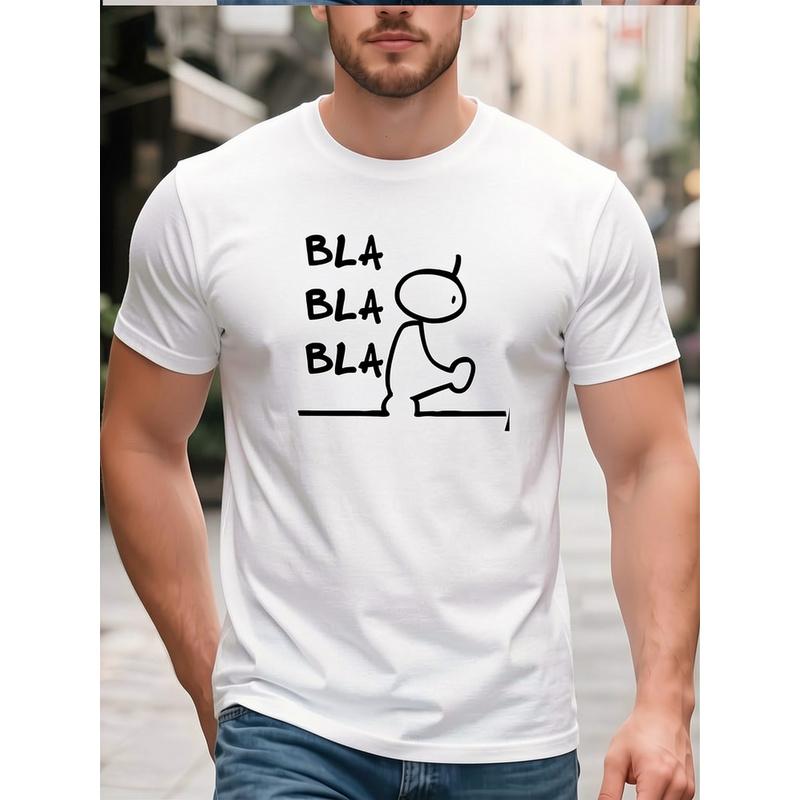Men's Plus Size Bla Bla Bla Cartoon Print T-Shirt - Oversized Loose Fit Round Neck Short Sleeve Tee with Bla Bla Bla Character, Machine Washable