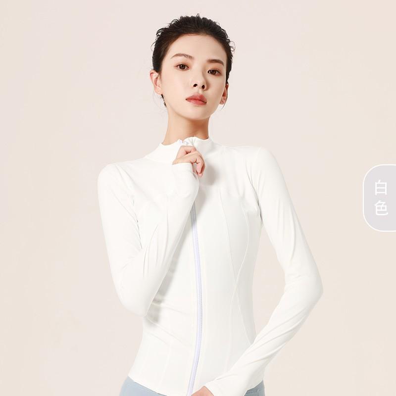 Womens Slim Fit Long Sleeve Running Jacket Breathable Gym Top With Stand Collar Yoga Fitness Workout