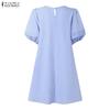 ZANZEA Women Casual Round Neck Summer Short Sleeve Dress