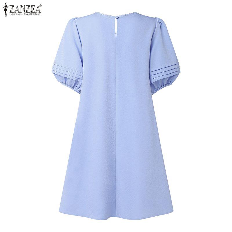 ZANZEA Women Casual Round Neck Summer Short Sleeve Dress