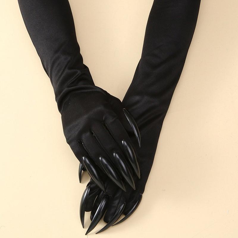 Halloween Claw Gloves Black Sequined Nails Halloween Cosplay Costume Long Nail Gloves Personality Ghost Claw Long Gloves
