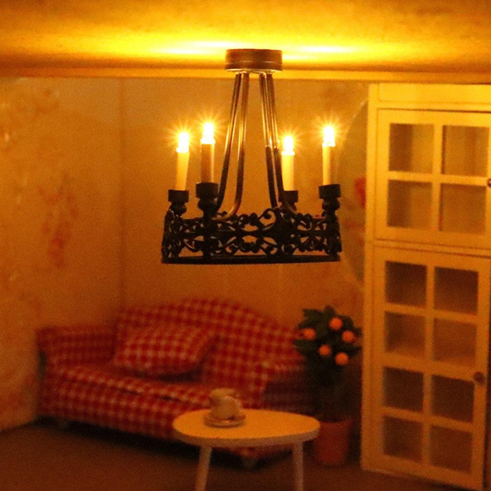 1:12 Miniature LED Golden Light Mini Home Table Lamp Model  Doll House Accessories