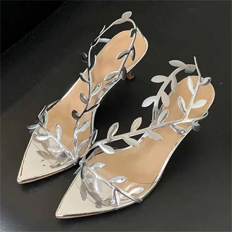 Street Style Fashion PVC Transparent Pointed Toe Women Sandals Street Prom Thin Heels Shoes Summer Zapatos De Mujer