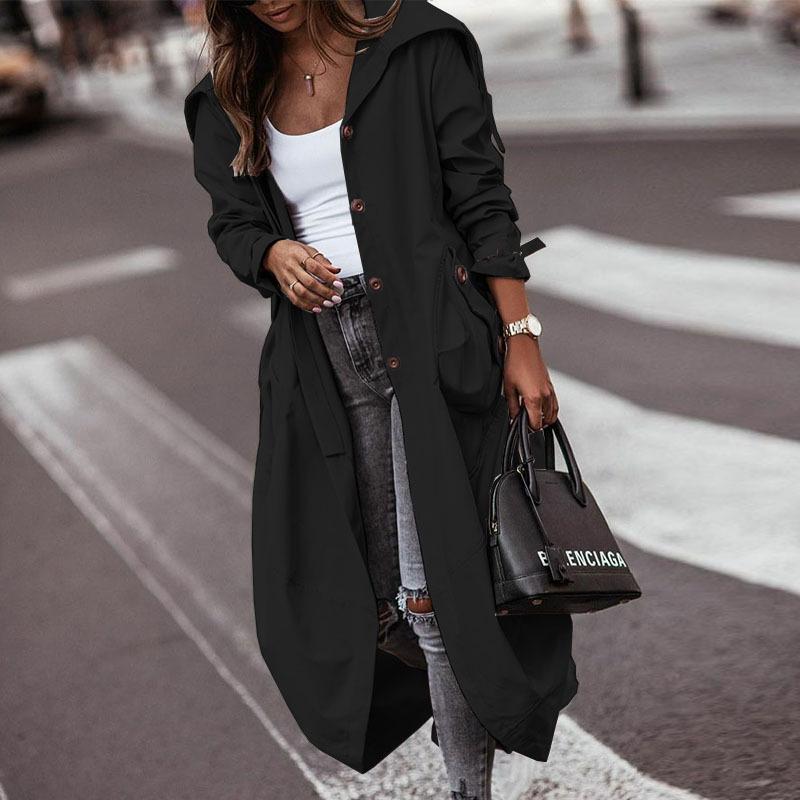 Women's FD678 Medium-Length Windbreaker Coat - Large Lapel, Unique Style for Autumn/Winter 2025