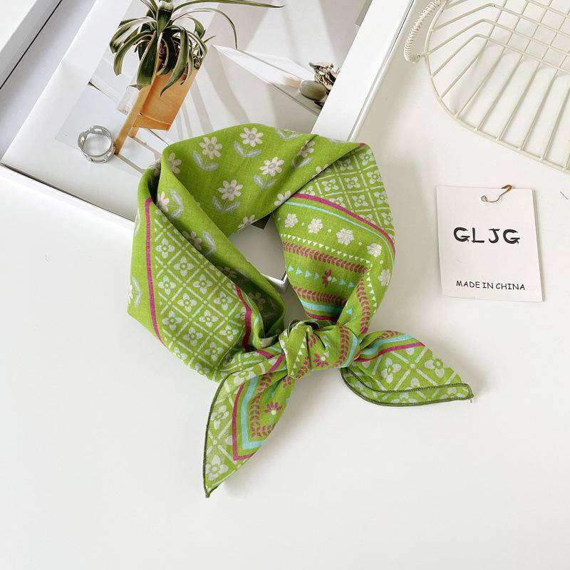 55 Cotton And Linen Headscarf Summer And Autumn Floral Silk Scarf Sweet Versatile Square Scarf Small Scarf Women'S Thin Decorative Silk Scarf