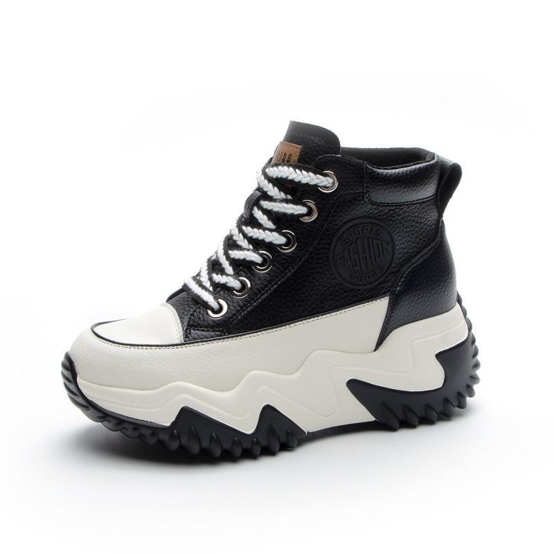 Soil sandals women's leather summer new versatile breathable hollow heightening high-top casual white shoes tide