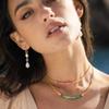 Simple High-Grade Metal Copper Plated 18K Real Gold Green Agate Beaded Pendant Collarbone Chain Personalized Unique Necklace