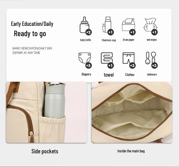 Multifunctional Large Capacity Maternity Bag with Insulated Bottle Holder