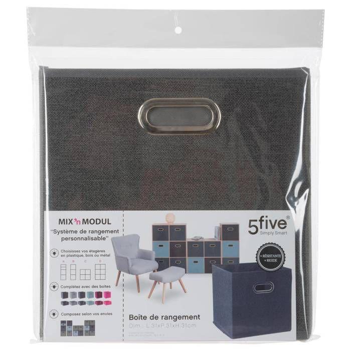 5five - panier tissu 31x31cm "mix n' modul" gris foncé chiné