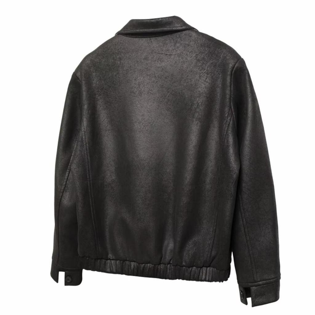 Men's Korean-Style PU Leather Houndstooth Lined Hunting Jacket - Autumn/Winter Casual Outerwear