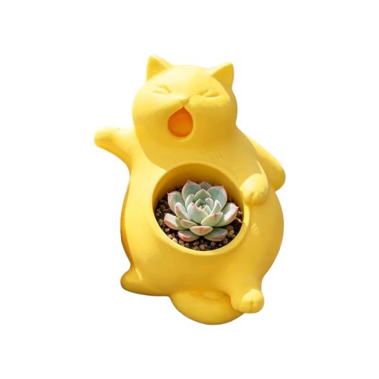

Flowerpot Yawning Cat Shape Integrated Molding Plant Pot Indoor Gardening Plant Holder Home Office Garden Healing Decor жовтий