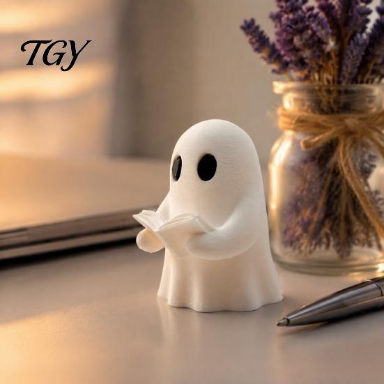 Ghost Reading A Book Statue Halloween Mini Ornament, 3D Printed Cute Little Sturdy Figurines Figurine, Durable PLA Creative Statues for Bookshelves