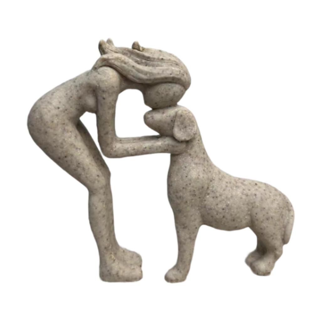 Woman and Dog Statue Resin Crafts Decorative Ornament Small Collection Sculpture for Shelf Tabletop Indoor Living Room Bedroom