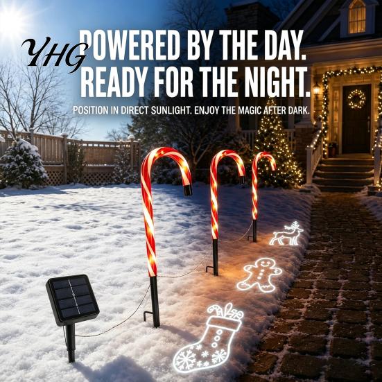 Holiday Yard Ornaments 4Pcs Solar Candy Cane Pathway Lights, Christmas Outdoor Stake Waterproof Decorative Stakes Garden Lights for Lawn Patio