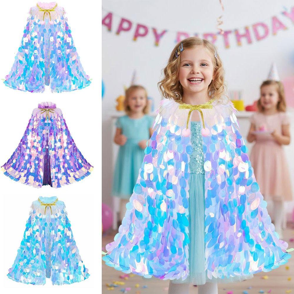 Vestito da Festa di Compleanno Travestimento Sirena Paillettes Mantello Vestito Accessorio Vestiti con Paillettes Bambini