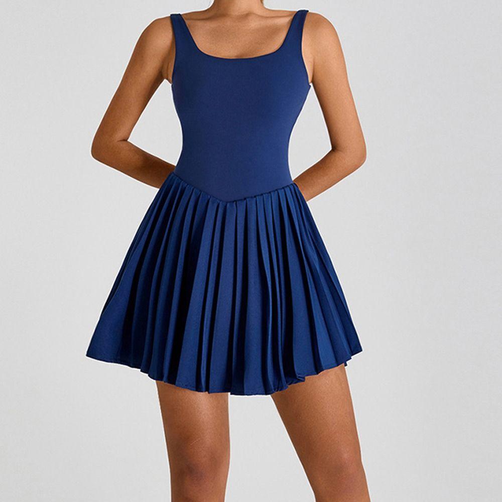 Lace Up Yoga Fitness Dress Sleeveless Badminton Skirts Women Tennis Dress Badminton Sports