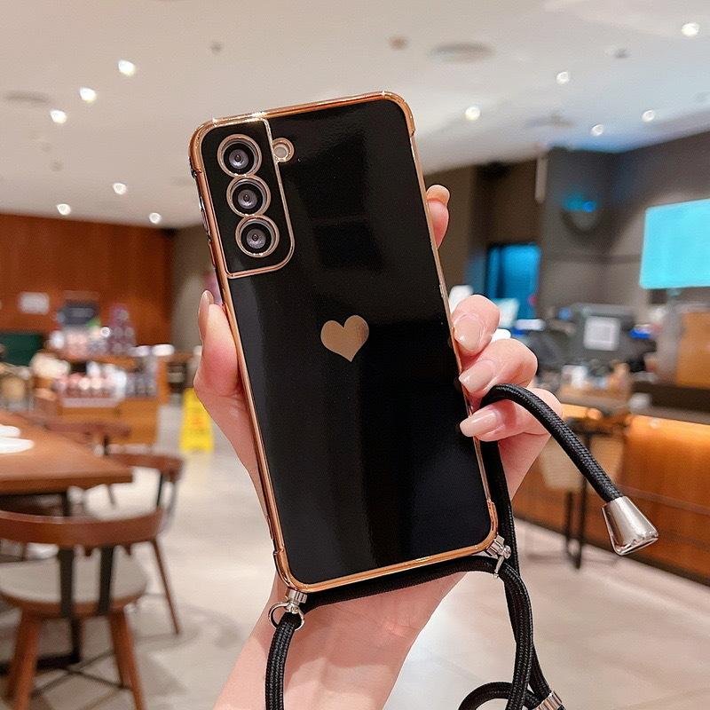 Applicable to iPhone16PROMAX electroplated love lanyard mobile phone case Apple 11/12/XR all-inclusive anti-drop silicone