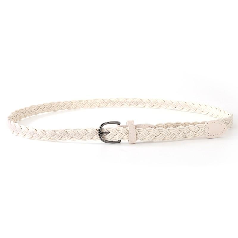Boho Chic Braided Cotton Linen Waist Belt With Metal Pin Buckle Women Thin Black Adjustable Dresses Jeans