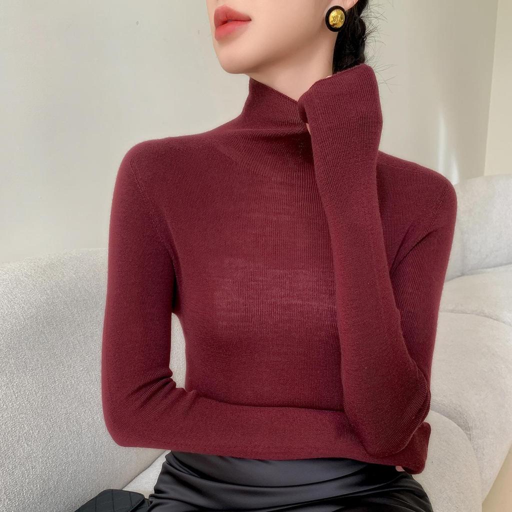 60-Count Yangzi High Neck Wool Sweater for Women - Fine Spun, Seamless, Thin Fit, Perfect for Spring & Autumn