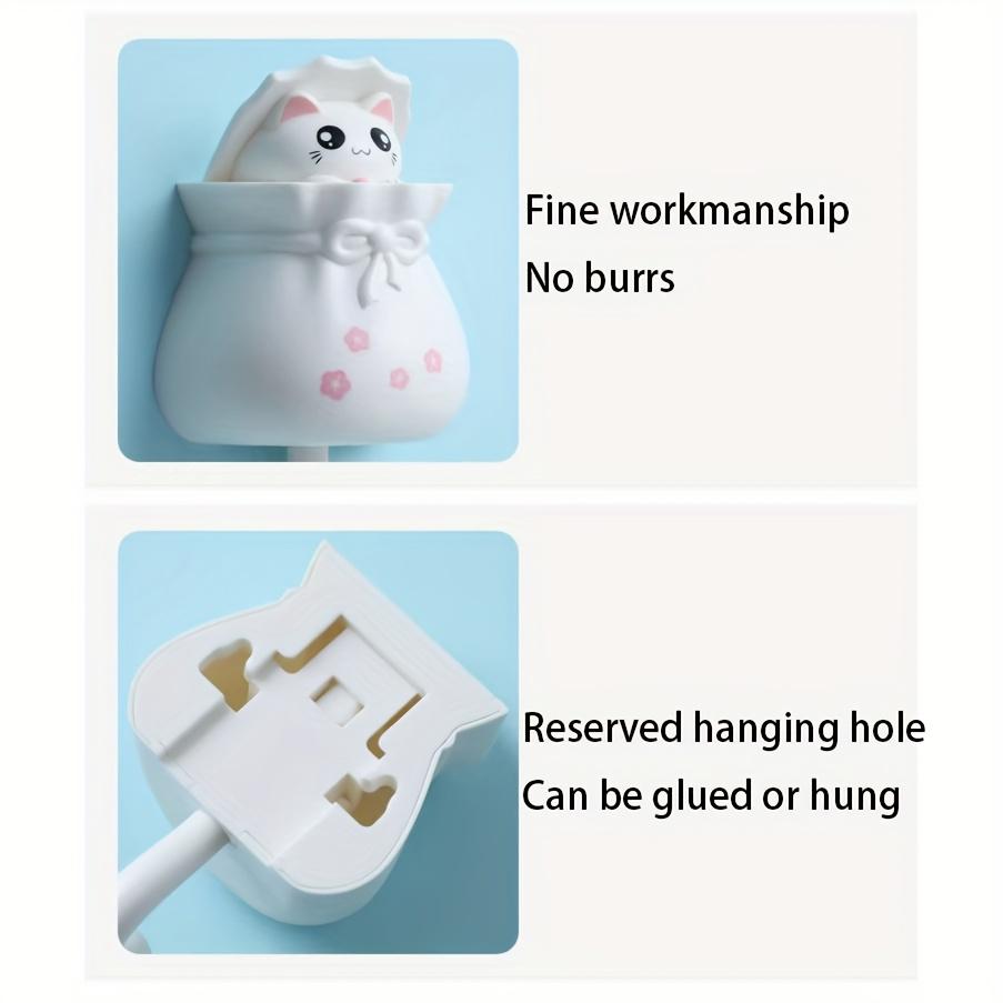 4pcs Cute Cartoon Cat Retractable Hooks,No Drilling Required, Strong Adhesive Wall Hooks for Kitchen, Bathroom, Office,Durable Plastic with Keychain,
