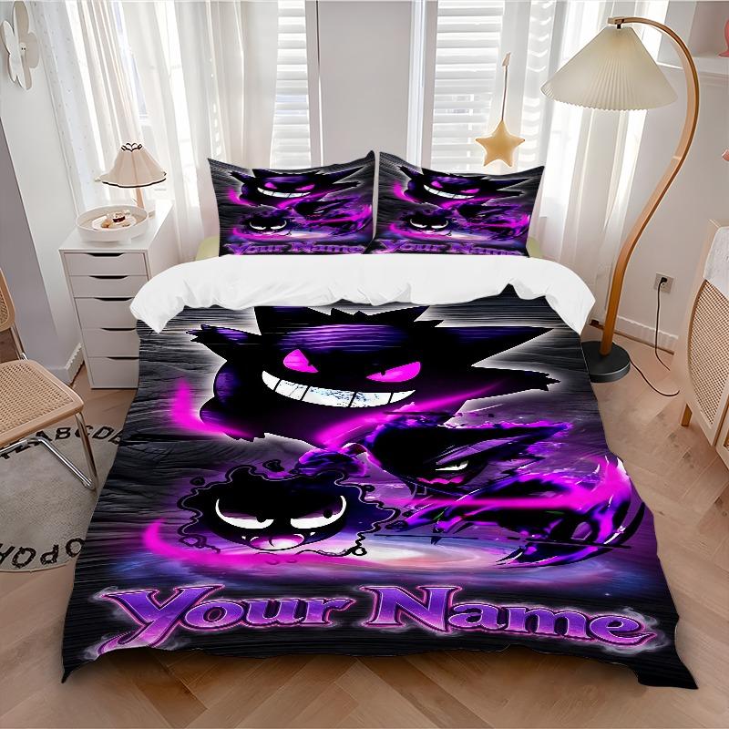 Custom Purple Ghost Bedding Set Personalized Washable Custom 3Pcs Duvet Cover Pillowcases Soft Microfiber Home Bedroom Gift