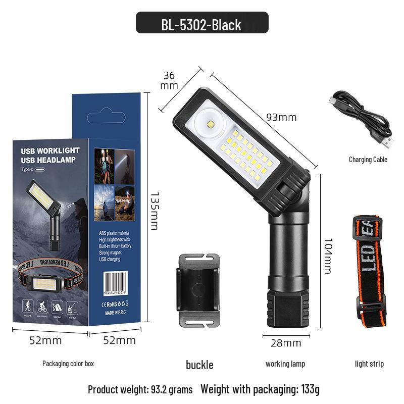Dual-Sided COB Folding Work Light with Strong Magnet, High Brightness, and Emergency Flashlight Function