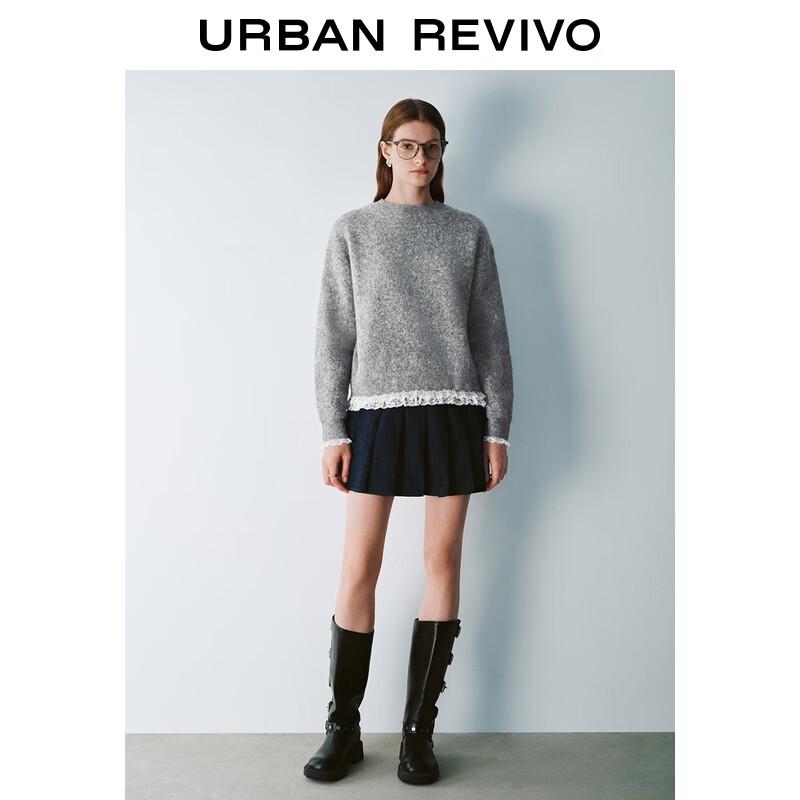 

Женский повседневный плюшевый трикотажный свитер с кружевной отделкой UR L