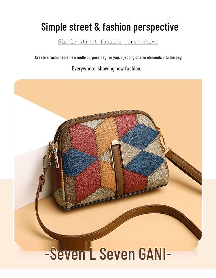 Ethnic Style Colorblock Patchwork Double Zipper Crossbody Bag