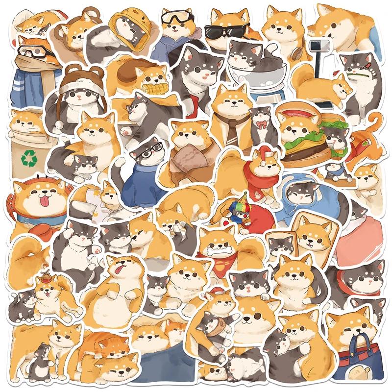 50 PCS Shiba Inu Akita Stickers Set Cute Funny Cat & Dog Adhesive Decals for Laptop Planner Scrapbook DIY Decoration