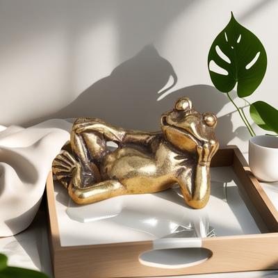 Funny Brass Lying Thinking Frog Miniature Figurines Toys Desk Ornaments Decors Crafts Accessories Vintage Copper Animal Tea Pets