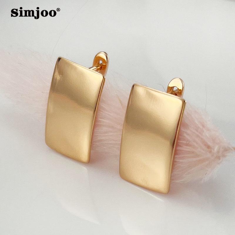 SIMJOO Rectangle Geometric Fashion Style Polished Rose Gold Color Earrings