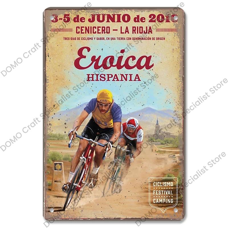 Placa de bicicleta Placa de lata de metal Ciclismo Corrida Vintage Metal Poster Wall Art Decor para Bike Club Garage Man Cave