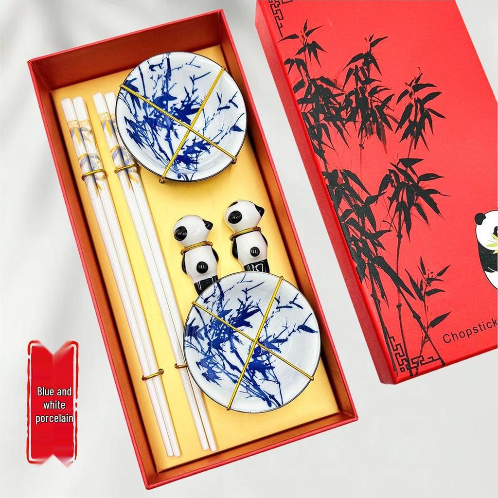 Traditional Blue & White Porcelain Tea Bowl and Chopsticks Gift Set - Classic Jingdezhen Style Souvenirs