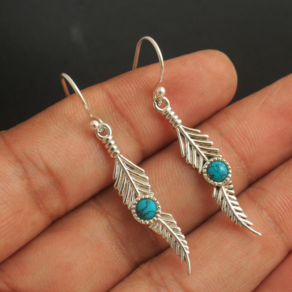 Orecchino pendente in argento con pietra preziosa turchese Gioielleria raffinata fatta a mano in argento sterling 925