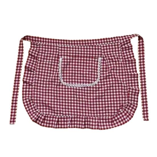 

Kitchen Half Apron with Large Front Pocket Adjustable Waist Oil-Proof Apron Stain-Resistant Plaid Washable Apron for Cooking And Housework вина червоного кольору