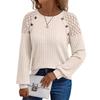 Women's Round Neck Solid Color Hollow Button Long Sleeved Casual Patchwork Top