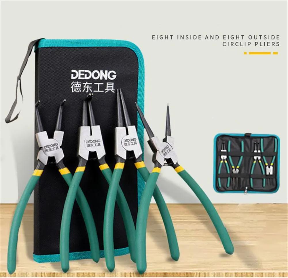 4Pcs 4-in-1 Circlip Pliers Set with Storage Bag 7 Long Nose Bent Plier Inner Outer Retaining Snap Ring Remover Maintenance Tool