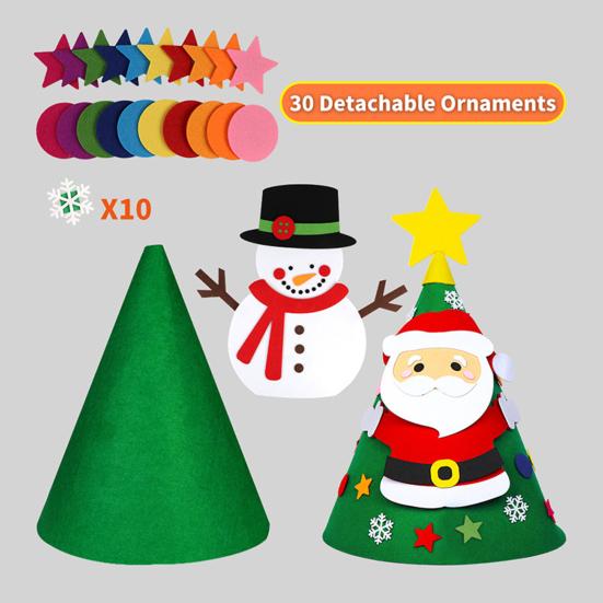 DIY Felt Christmas Tree Set 30-Piece Ornaments with Detachable Decorations Wall Hanging Festive Decor for Home Classroom