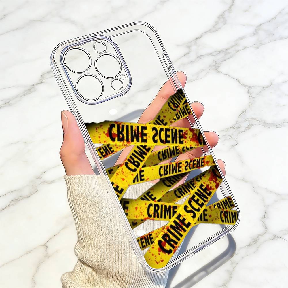 Warning tape Phone Case For iPhone 17 16 15 14 13 12 11 Mini Pro Max Plus Transparent Cover