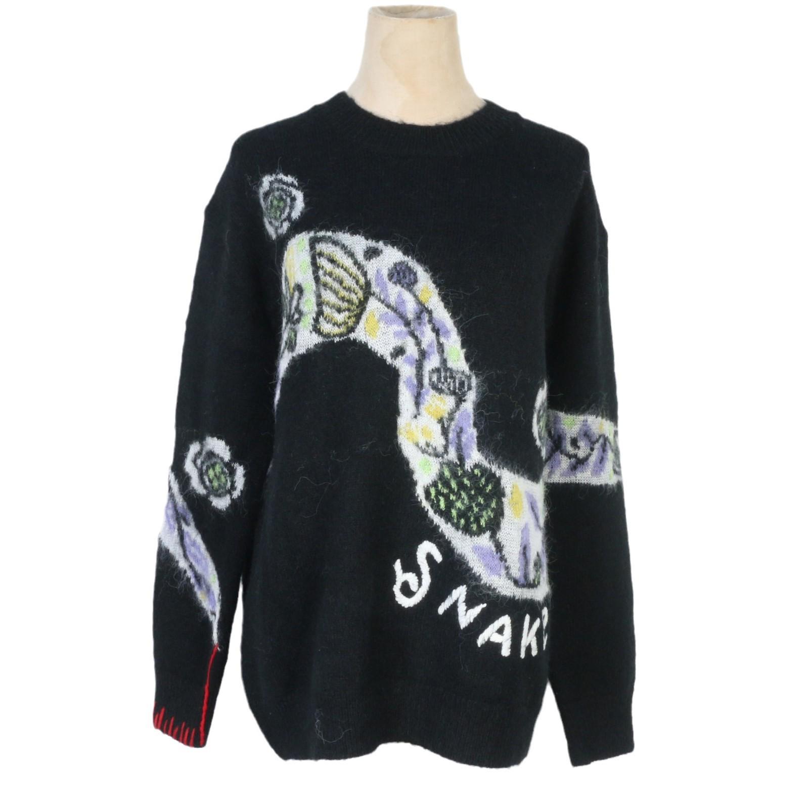 

2025 Spring Floral Mohair Snake Print Round Neck Pullover Sweater Small