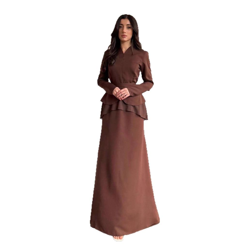 2025 cross-border European and American autumn new cardigan temperament V-neck long-sleeved top waist-wrapped hip long skirt women's clothing