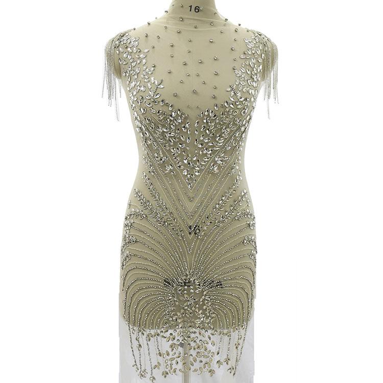 WDP-109 Beautiful Fashion Crystal Embroidered Wedding Dress Rhinestone Appliques Bodice Patch 92*49cm