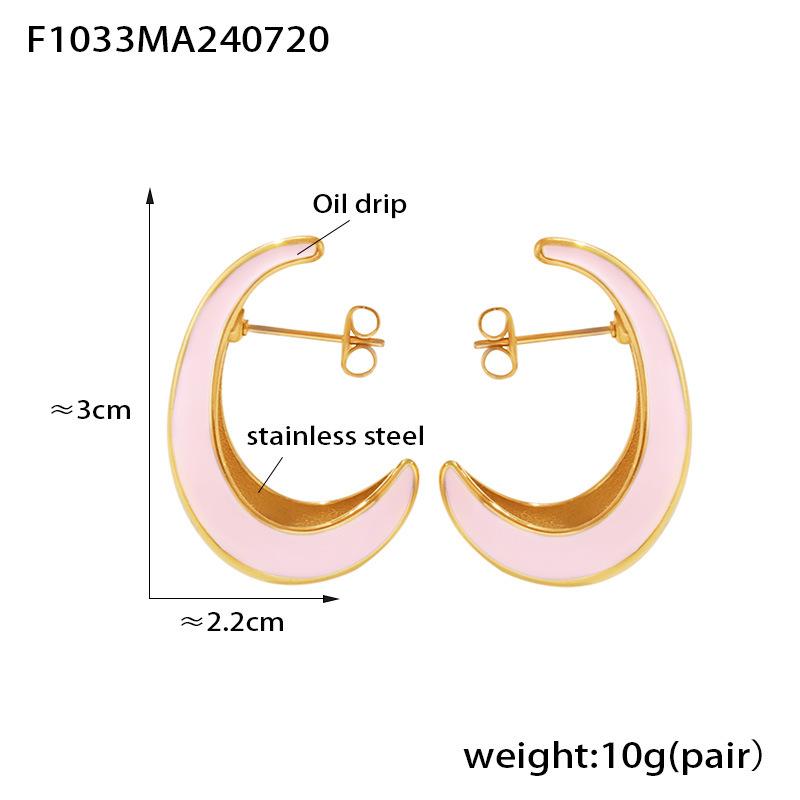 Chic Crescent Crescent Shape Inner Hollow Surface Dripping Earrings Stainless Steel Plated 18k Gold Trend Earrings