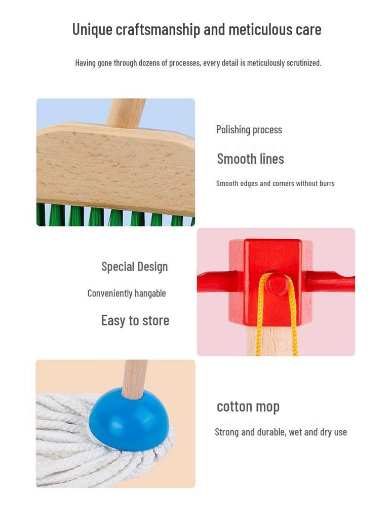 Kids' Wooden Cleaning Set: Pretend Play Housekeeping Toys for Kindergarten Boys & Girls