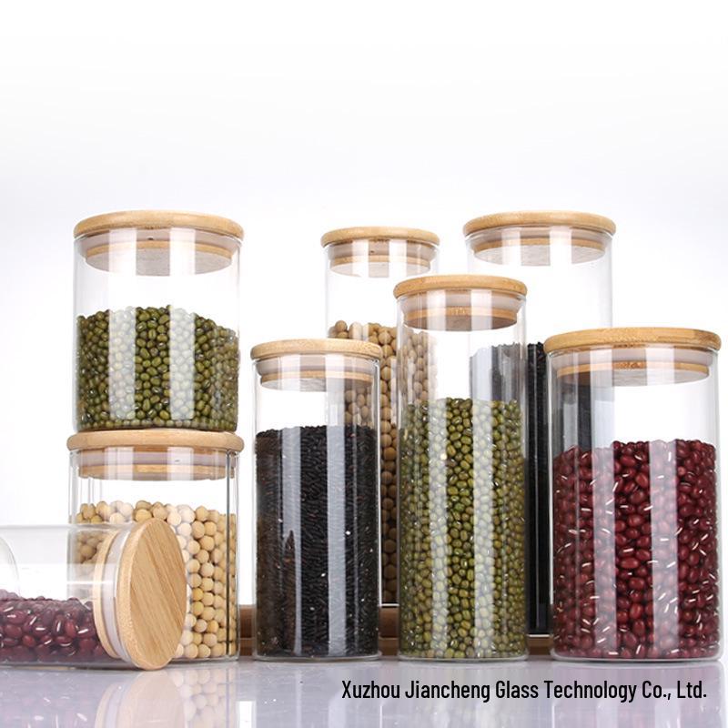 Borosilicate Glass Storage Jar with Bamboo Lid - Ideal for Grains, Seasonings, Candy, or Tea.