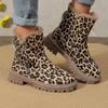 Shoes for Women Fashion Winter New Round Toe Women Boots Leopard Print Short Barrel Chunky Heels Zipper Plus Size Boots Women