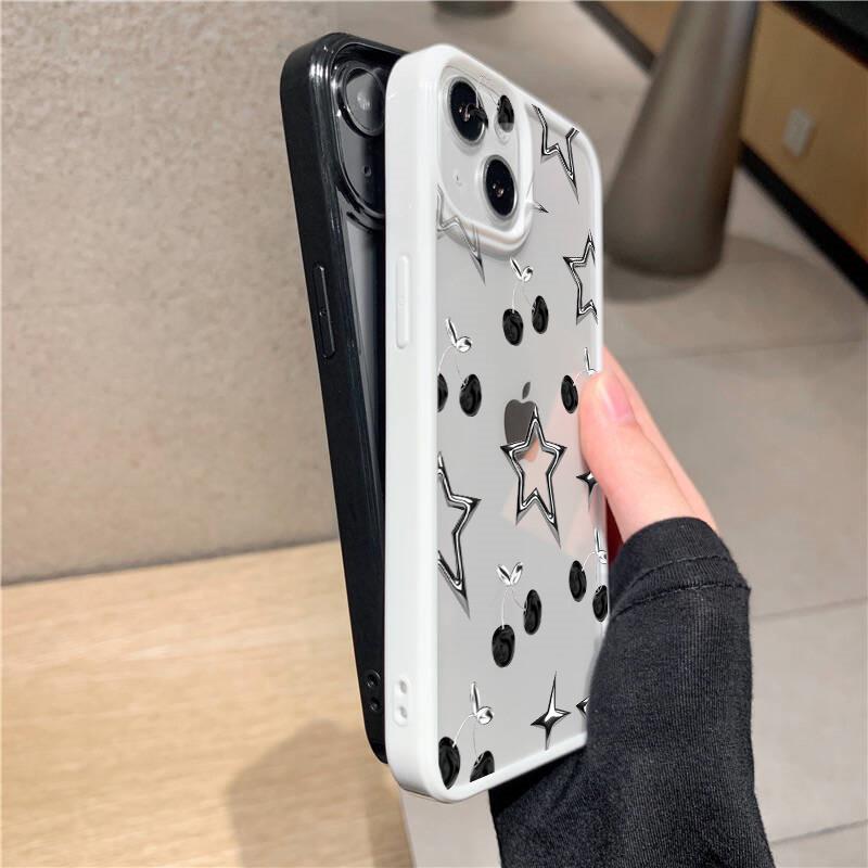 Cartoon Stylish Silver Five Star Print Phone Case for IPhone 16 15 14 13 12 11 Pro Max X XR XS 16e 7 8 Plus Mini Y2k Girl Cover