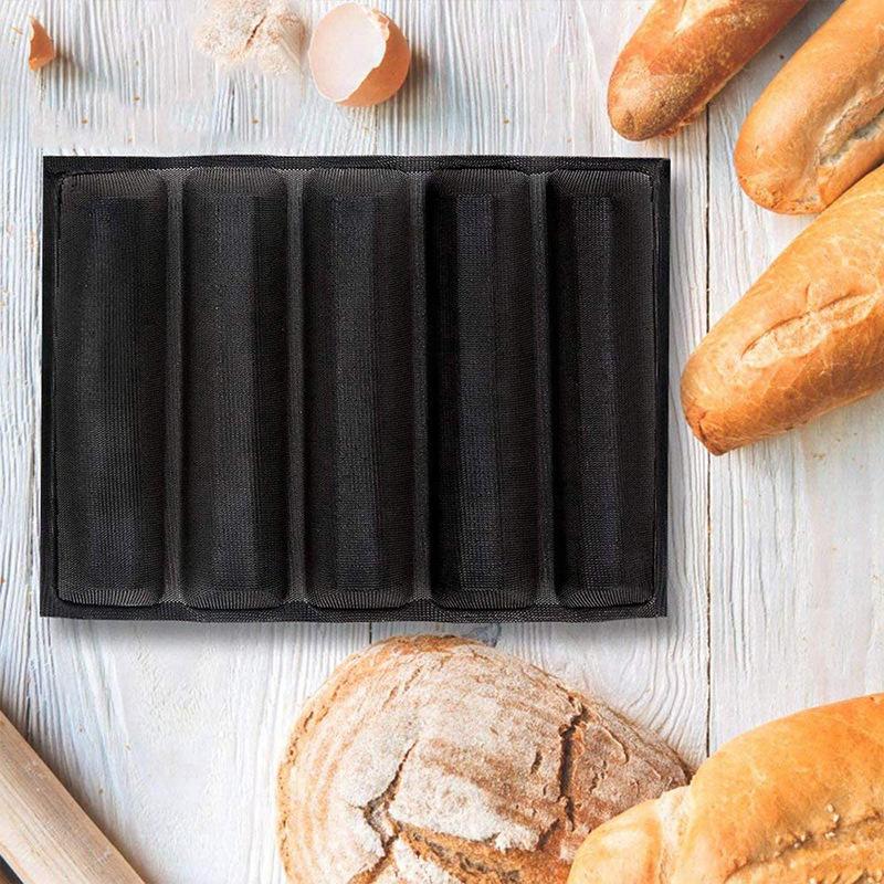 5 Cavity French Bread Roll Pan Nonstick Tray Foldable Soft Compact Storage for Kitchen Bakery Home Use