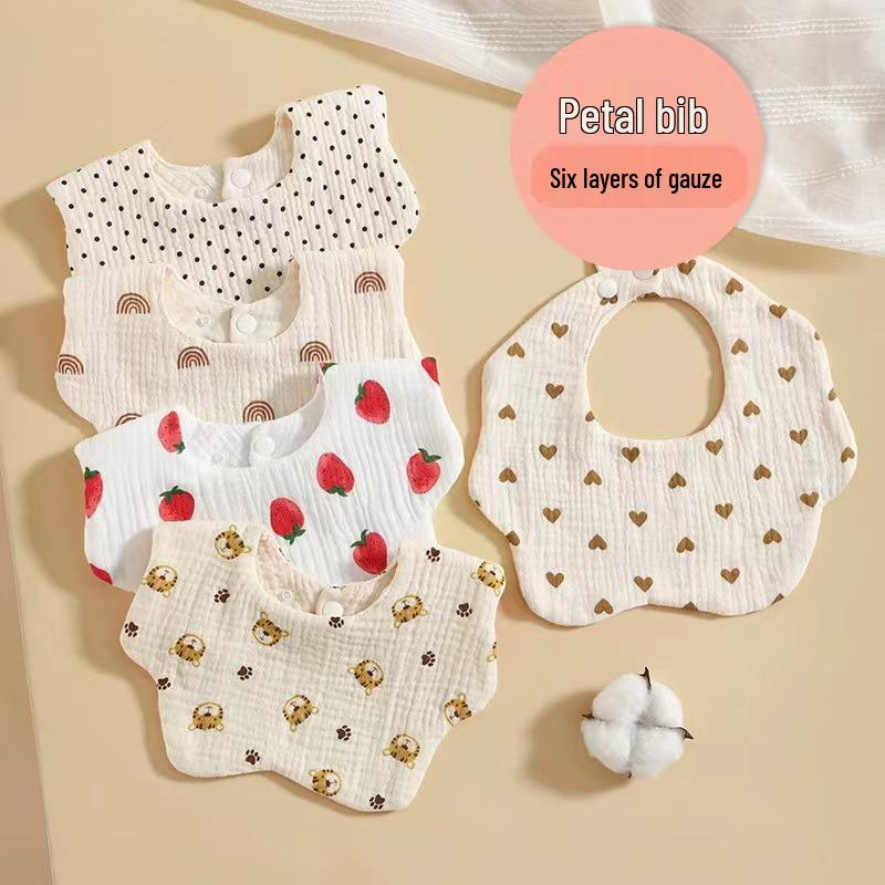 

Новый стиль шестислойный хлопковый слюнявчик для малыша: Лепестковый дизайн против срыгивания для новорожденных