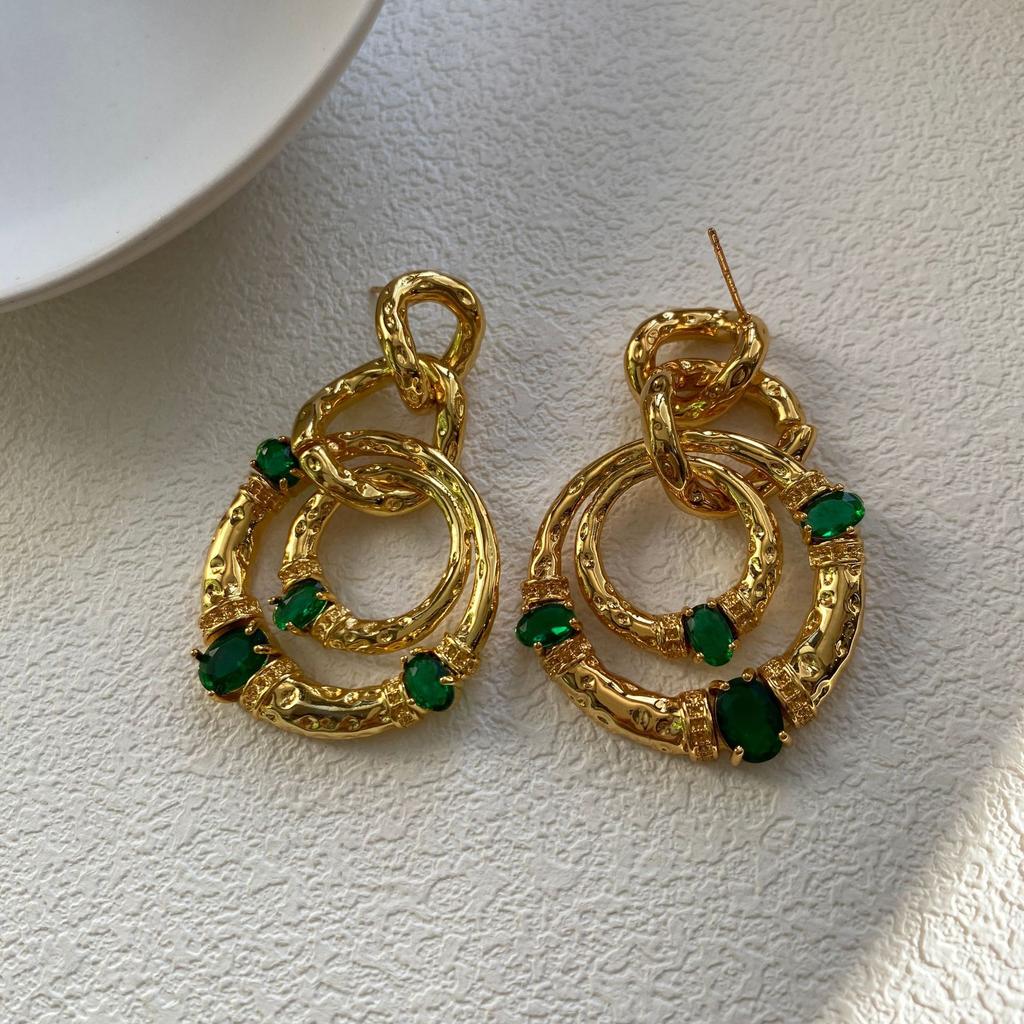 Cercei Premium Femei Retro Îmbinare Smarald Cercei Stud Textură Personalitate Tendință Cercei Exagerați